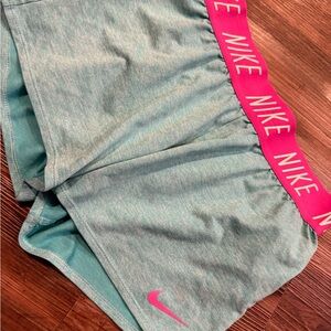 Nike Women's Teal Shorts with Pink Waistband